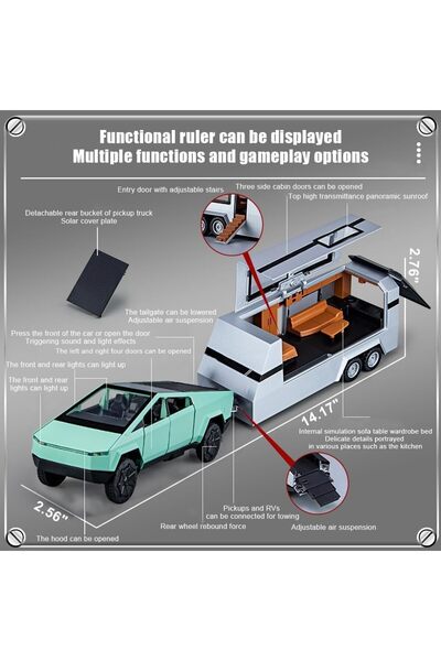 REZZOSS NEW 1/32 Pickup Truck and Toys with Light and Pull Back, Alloy Diecast Pickup RV Model Kit