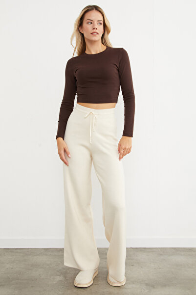 Fulla Moda Palazzo Knitwear Trousers with Elastic Waist