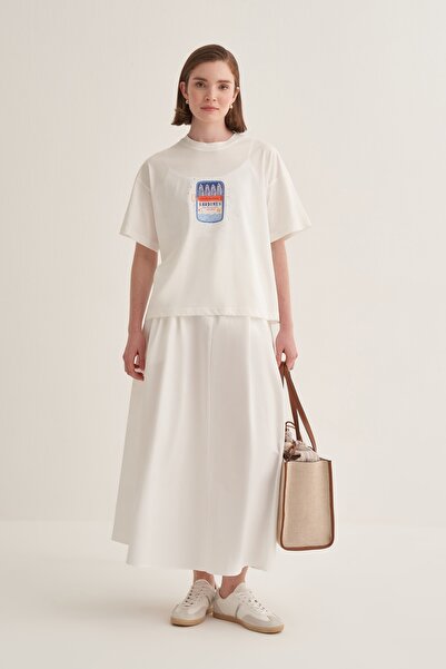 EBU Prive Women's Oversize T-Shirt Visual Print Ecru