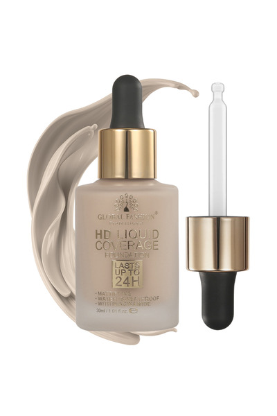 global fashion HD Liquid Coverage Foundation 30ml – 8 Shades, 24H Matte, Waterproof, Lightweight Full Coverage