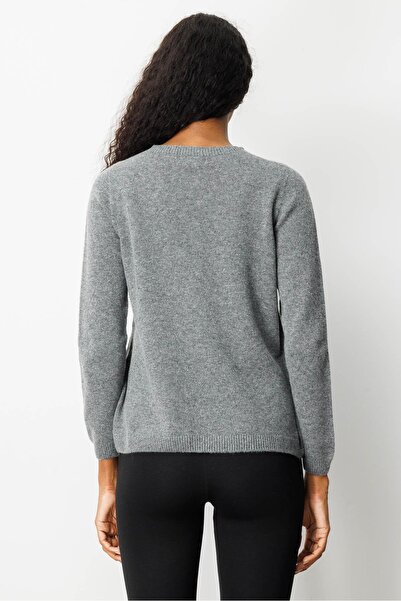 Desen Triko Women's Crew Neck Snowflake Embroidered Wool Sweater Smoked