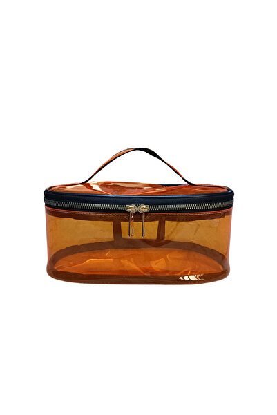 Maykis Orange Transparent Oval Large Makeup Handbag