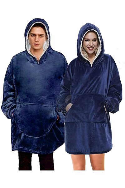 zola Hooded sweatshirt with sleeves, warm and fluffy, spacious pocket, 74x113 cm, dark blue