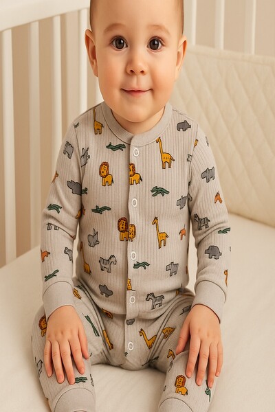 dinamik çocuk Baby Boy Lion Giraffe Printed Snap-On Newborn Baby Romper 100% Cotton Flexible 1-3-6 Months