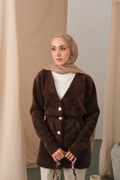 LOCCO Women's Gold Button Detail Cardigan Brown