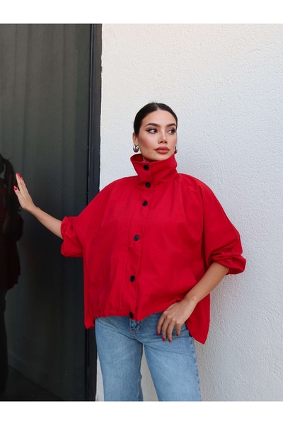 ESRAHELVACI Red Stand Collar Bomber Jacket