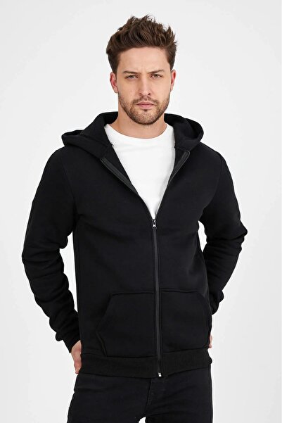 Tight Lady 3 iplik Fermuarlı, içi Polarlı, Kapüşonlu, Cepli Fit Erkek Sweatshirt Hırka