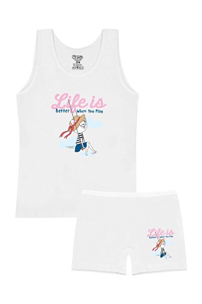 Öts Girl's Undershirt Boxer Lycra Ecru Printed (96% Cotton - 4% Elastane)