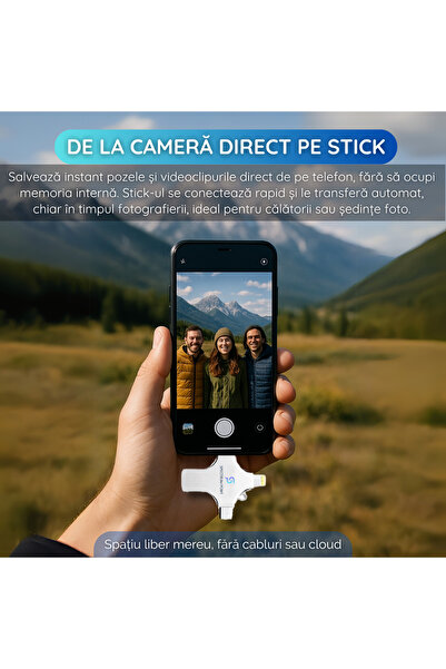 SpectrumPoint Stick USB 256 GB,4-in-1 USB 3.0+Type-C+MicroUSB+Lightning, Compatibil Android,iPhone,Laptop,Tableta