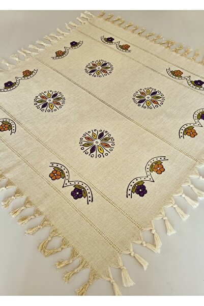 Milenam مفرش طاولة مربع منقوش يدويًا ومطبوع يدويًا