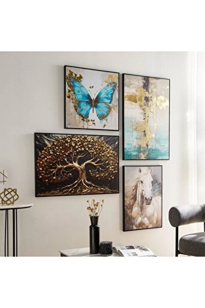 Generic Modern Abstract Painting Framed with Metallic Paper - 60x90x3 cm