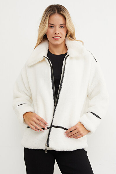 Fulla Moda Biyeli Gömlek Yaka Pelüş Mont