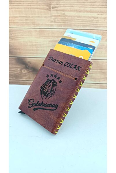 cgderi Kişiye Özel Hediyelik Hakiki Deri Rfid güvenlikli Mekanizmalı Kartlık Galatasaray_