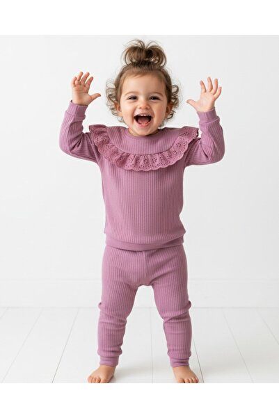 Egelite طقم مكون من قطعتين من قماش قطني مزين بكشكشة للفتيات الصغيرات، موسمي 9...