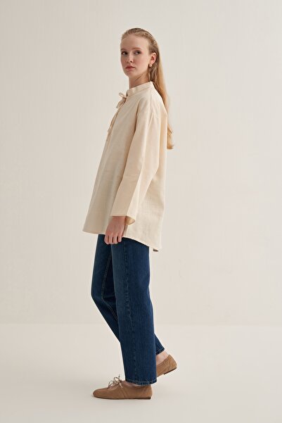 EBU Prive Women's Organic Cotton V-Neck Blouse Cream