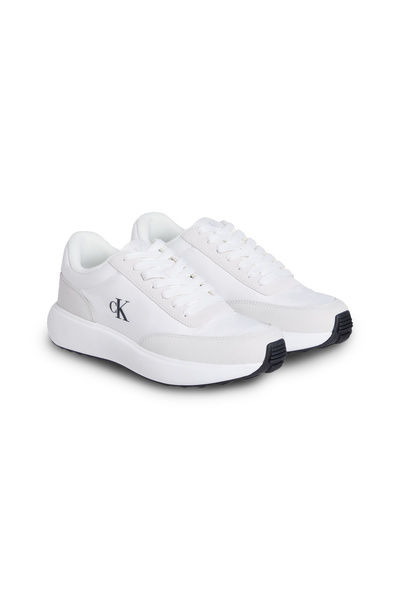 Calvin Klein Women Bright White/Black Athle Runner Nylon Low Top Sneakers