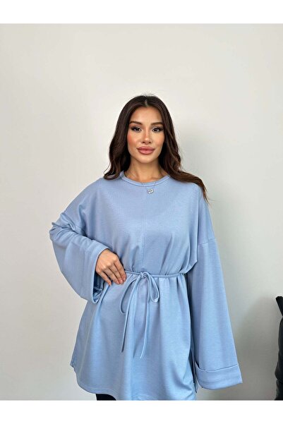 Hatun Atila Women's Waist Tied Sleeve Detailed Tunic 8896 - Blue