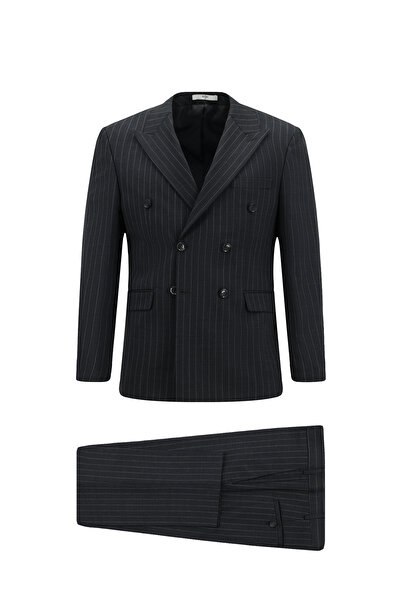 Kiğılı Slim Fit Striped Wool Double Breasted Closure Suit