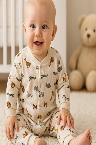 dinamik çocuk Baby Boy Lion Giraffe Printed Snap-On Newborn Baby Romper 100% Cotton Flexible 1-3-6 Months