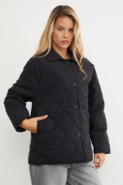 Fulla Moda Waterway Patterned Oversize Buttoned Coat