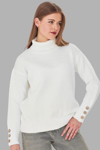 Irmak Kerekli Women's Turtleneck Sleeve Buttoned Sweater 11157