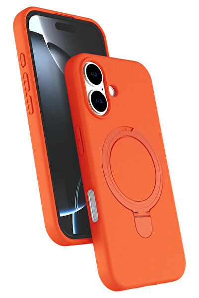 Nezih Case Apple iPhone 16 Plus Uyumlu İçi Kadife Stand Olabilen Halka Yüzükl...