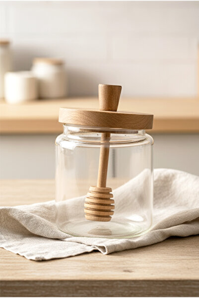 FH finehome Latina Acacia Glass Honey Jar with Lid and Spoon