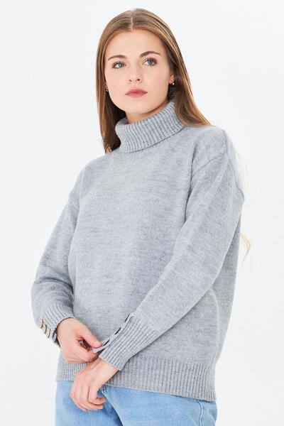 Irmak Kerekli Women's Turtleneck Sleeve Buttoned Sweater 11157
