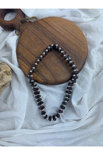 SEDEF TAKI Ahşap boncuklu gümüş boncuklu tasma boyun kolye