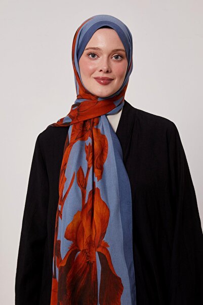 LuvenSara شال حريري منقوش |   أزرق غامض