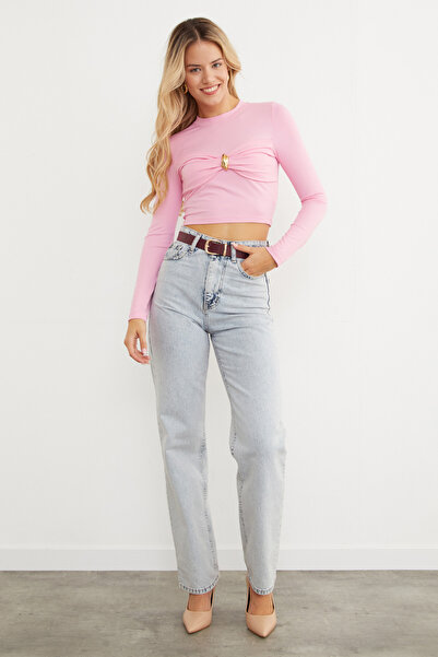 Fulla Moda Blouse with Knotted Front and Buckle Accessories