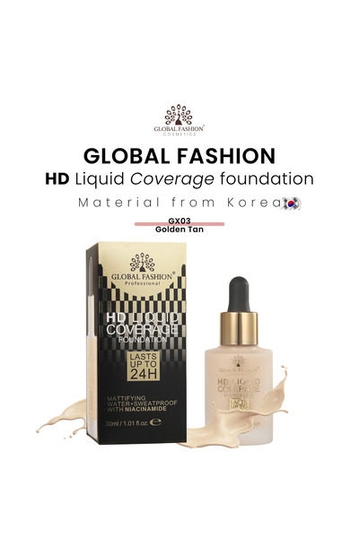 global fashion HD Liquid Coverage Foundation 30ml – 8 Shades, 24H Matte, Waterproof, Lightweight Full Coverage