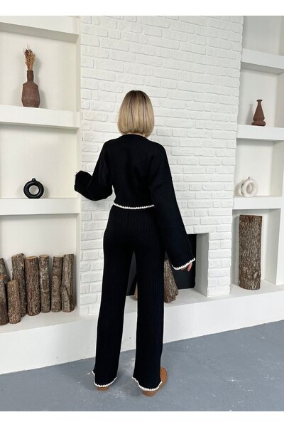 ZF BUTİK Contrast Detailed Knitwear Two-Piece Set