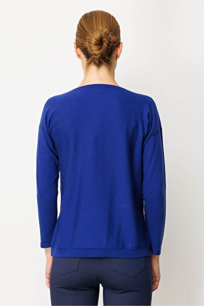 Desen Triko Pulover tricotat pentru femei, cu față în formă de romb, albastru închis