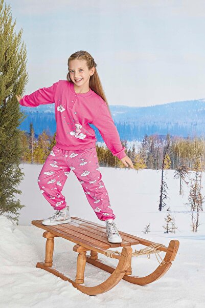 Aydoğan Κοριτσίστικο 100% βαμβακερό Interlock Pink Σετ Πιτζάμες A8-1 -1710 - Aydogan ®