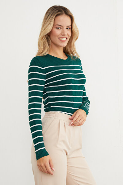 Fulla Moda Ribbed Striped Knit Sweater