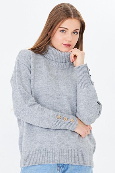 Irmak Kerekli Women's Turtleneck Sleeve Buttoned Sweater 11157