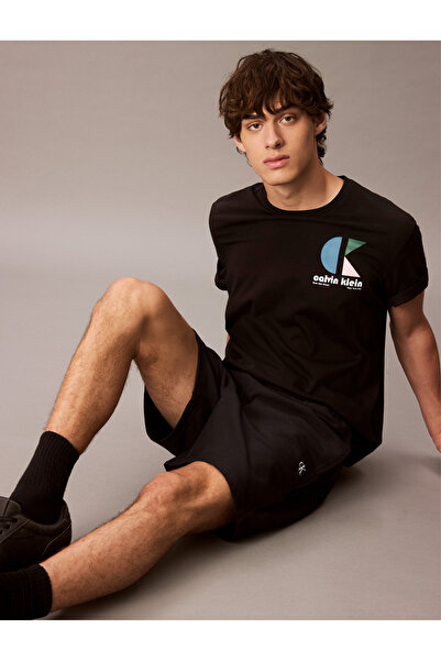 Calvin Klein Men Black Cotton Terry Jogger Shorts