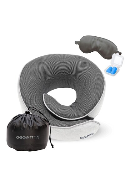 GEOMATAN Travel Neck Pillow, Memory Foam, Adjustable Size, Gray
