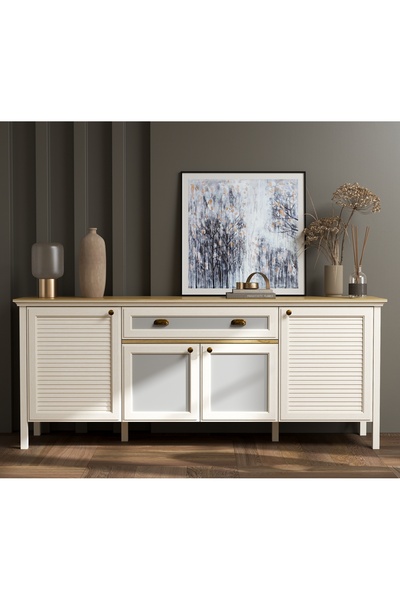 Sakura Ahşap Hunerika Davina Premium Panjurlu 4 Kapak 1 Çekmece Konsol- Minifiks - aytaşı/legnano