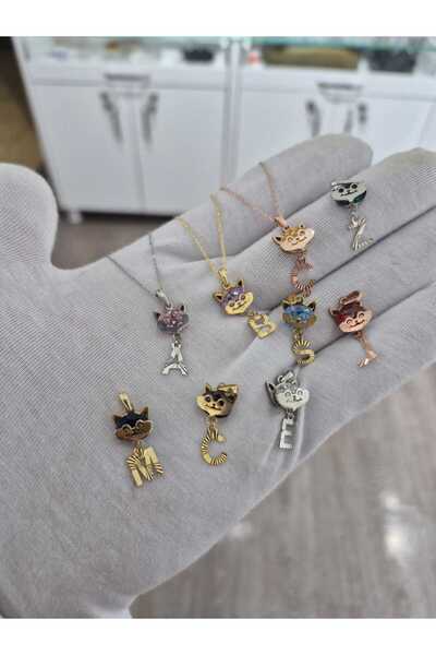 Papatya Silver 925 Ayar kişiye özel doğum taşlı harfli kedi kolye.rose.gold.rodaj