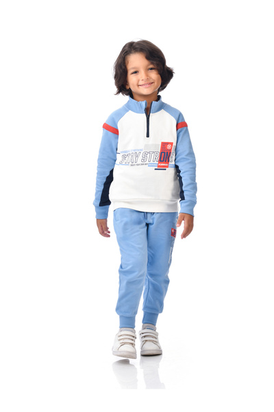 Victor and Jane By Styli Boys Blue Raglan Sleeve Sweatshirt and Joggers Set
