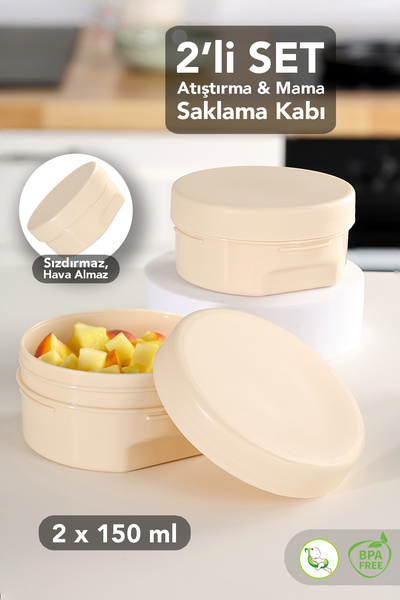 Meleni Baby 2'li Kapaklı Atıştırma Kabı Seti - Yuvarlak Çocuk Atıştırmalık Be...