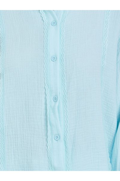 Take Two By Styli Solid Lace Trim Buttoned Oversized Shirt