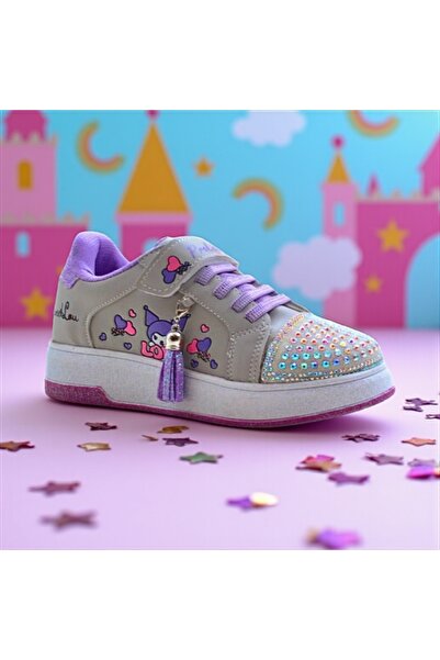 JOJO KIDS kız çocuk kuromi deri spor ayakkabı , cırtlı sneaker , kalın taban