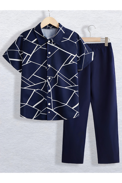 Take Two By Styli Teen Printed Button Front Shirt and Pants Set