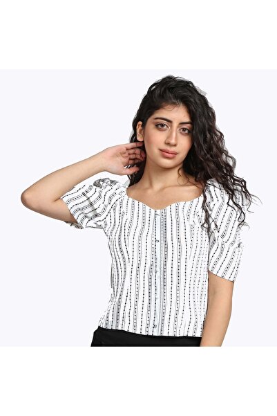 mica Striped Puff Short-Sleeve Top