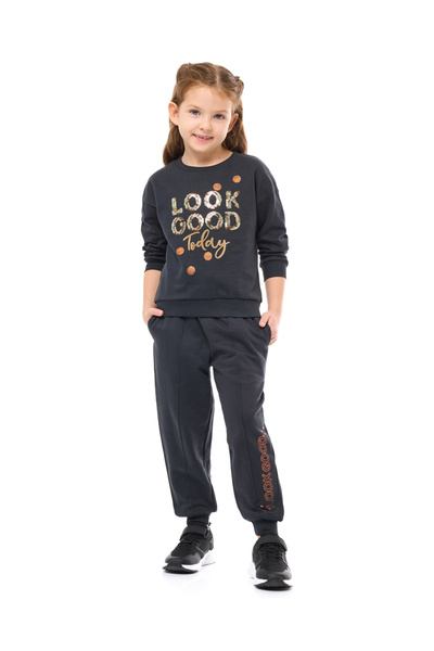 Victor and Jane By Styli Girls Sequined Sweatshirt and Joggers Set