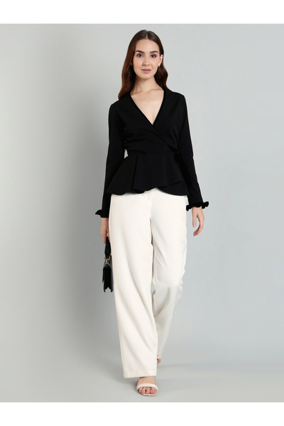 Mish By Styli Women Black Wrap Style Top
