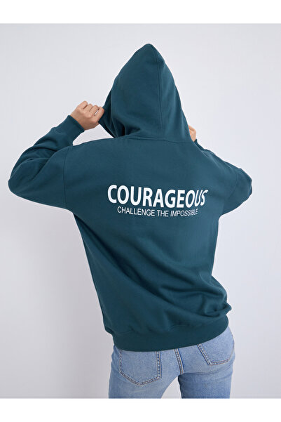 Styli Slogan Print Longline Regular Fit Hoodie